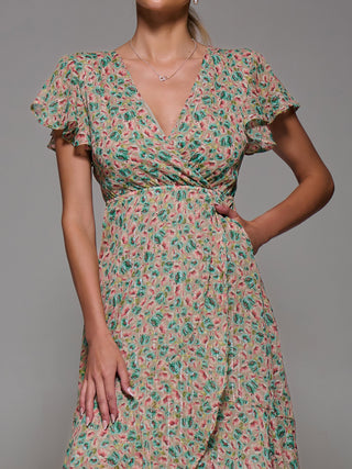 Petite Hi-Low Midaxi Dress, Beige Multi