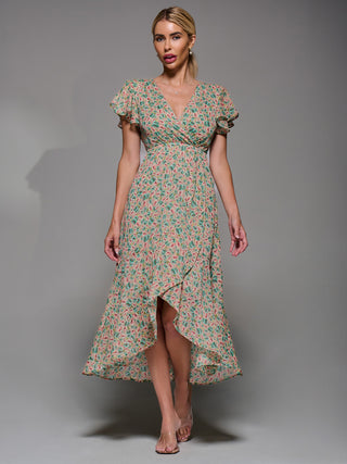 Petite Hi-Low Midaxi Dress, Beige Multi