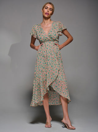 Petite Hi-Low Midaxi Dress, Beige Multi