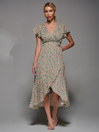 Petite Hi-Low Midaxi Dress, Beige Multi