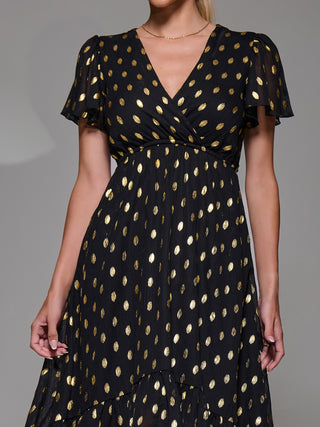 Petite Short Sleeve Midaxi Dress, Black/Gold