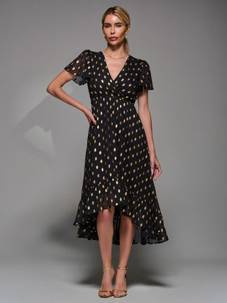 Petite Short Sleeve Midaxi Dress, Black/Gold