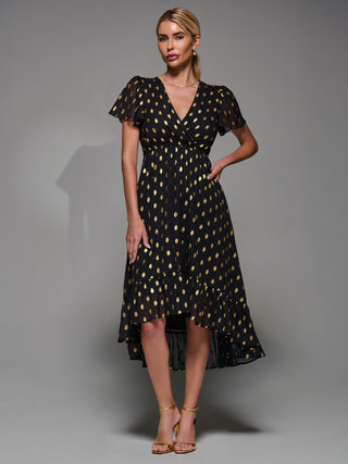 Petite Short Sleeve Midaxi Dress, Black/Gold