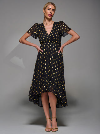 Petite Short Sleeve Midaxi Dress, Black/Gold