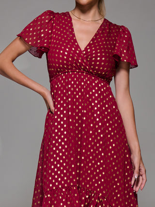 Petite Short Sleeve Midaxi Dress, Burgundy