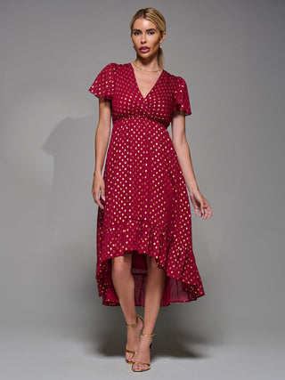 Petite Short Sleeve Midaxi Dress, Burgundy