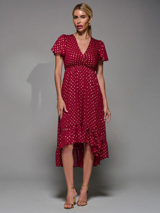 Petite Short Sleeve Midaxi Dress, Burgundy