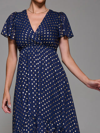 Petite Short Sleeve Midaxi Dress, Navy/Gold
