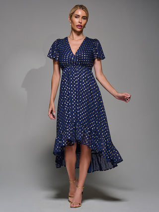 Petite Short Sleeve Midaxi Dress, Navy/Gold