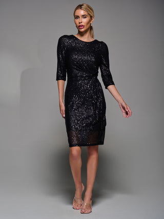 3/4 Sleeve Sequin Dress, Black