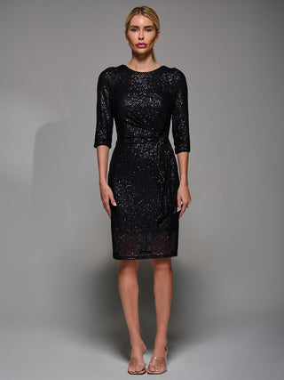 3/4 Sleeve Sequin Dress, Black