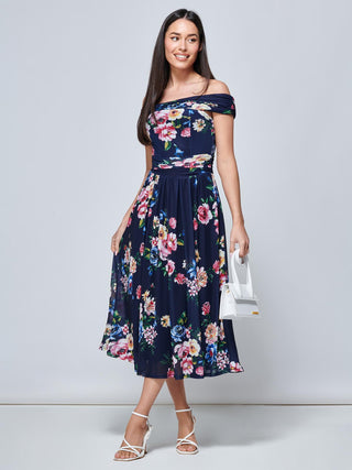 Rawiya Bardot Neck Mesh Dress, Navy Floral – Jolie Moi Retail