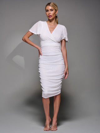 Flare Sleeve Sequin Dress, White
