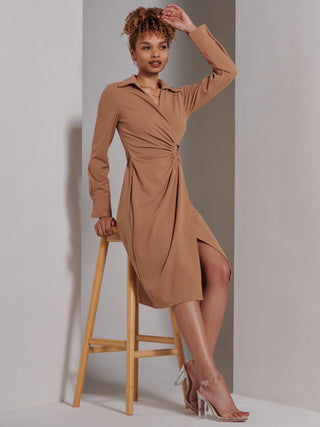 Reveka Wrap Ruched Shirt Dress, Camel – Jolie Moi Retail