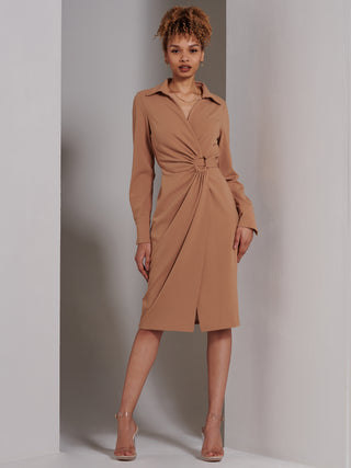 Reveka Wrap Ruched Shirt Dress, Camel Jolie Moi Retail Reveka Wrap Ruched Shirt Dress, Camel Jolie Moi Retail