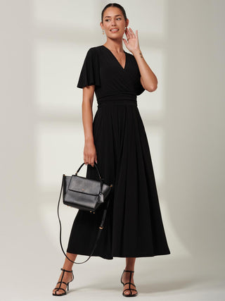 Eldoris Angel Sleeve Jersey Maxi Dress, Plain Black, Left Side
