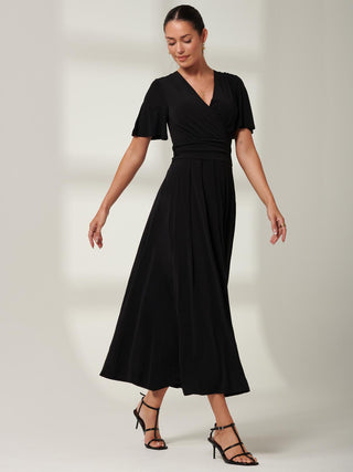 Eldoris Angel Sleeve Jersey Maxi Dress, Plain Black, Front Image