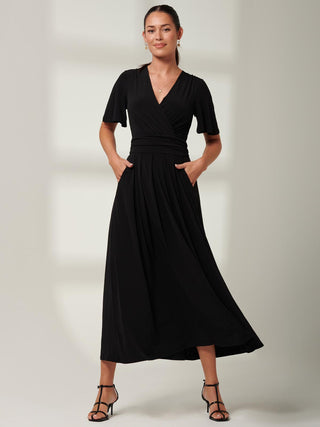 Eldoris Angel Sleeve Jersey Maxi Dress, Plain Black