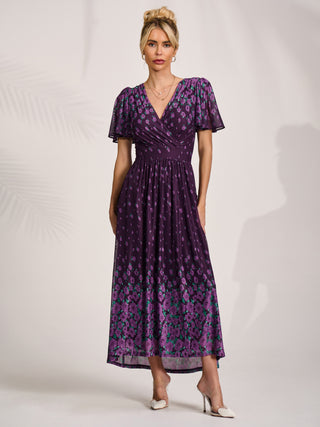 Mesh Short Sleeve Midaxi Dress, Purple Floral