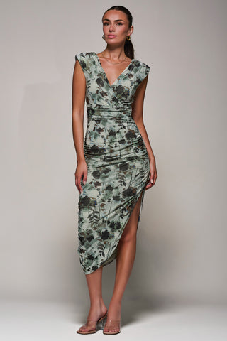 Abstract Ruched Asymmetric Bodycon Dress, Grey Abstract
