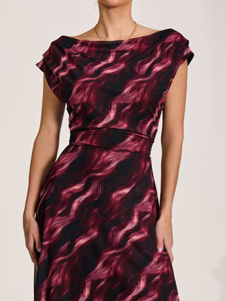 Asymmetric Mesh Maxi Dress, Pink Abstract
