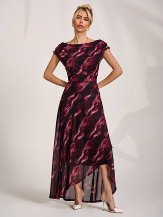 Asymmetric Mesh Maxi Dress, Pink Abstract