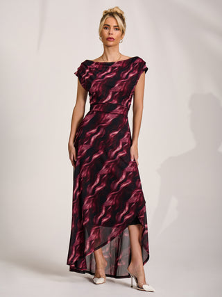 Asymmetric Mesh Maxi Dress, Pink Abstract
