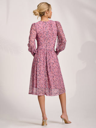 Lace Long Sleeve Midi Dress, Pink Floral Jolie Moi Retail Lace Long Sleeve Midi Dress, Pink Floral Jolie Moi Retail