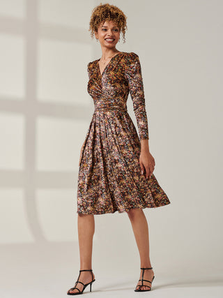 Floral Print Velvet Dress, Black Multi