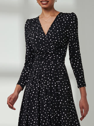 Rafella Long Sleeve Midi Dress, Black Spot