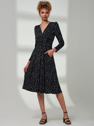 Rafella Long Sleeve Midi Dress, Black Spot Jolie Moi Retail Rafella Long Sleeve Midi Dress, Black Spot Jolie Moi Retail