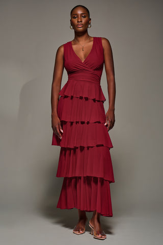 Mesh Sleeveless Tierred Maxi Dress, Red