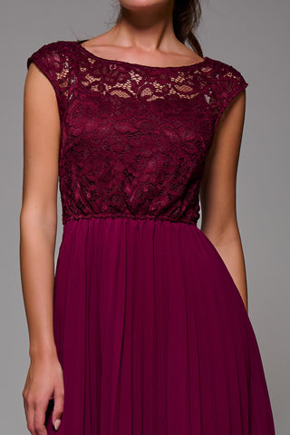 Cindy Lace Bodice Pleated Dress, Burgundy