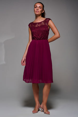Cindy Lace Bodice Pleated Dress, Burgundy