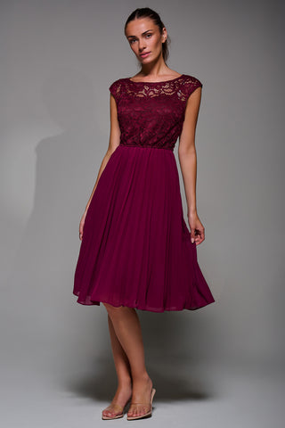 Cindy Lace Bodice Pleated Dress, Burgundy