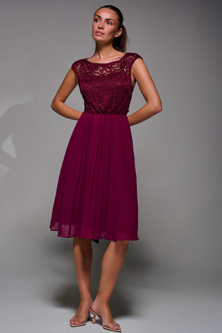 Cindy Lace Bodice Pleated Dress, Burgundy