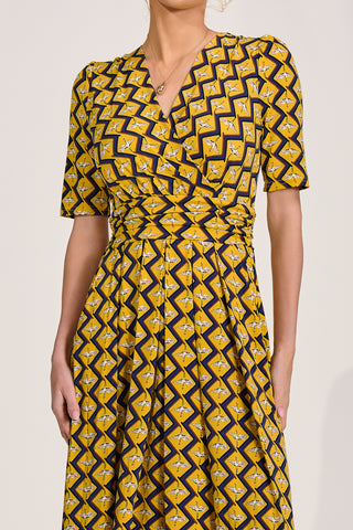 Sleeved Jersey Maxi Dress, Yellow Geo