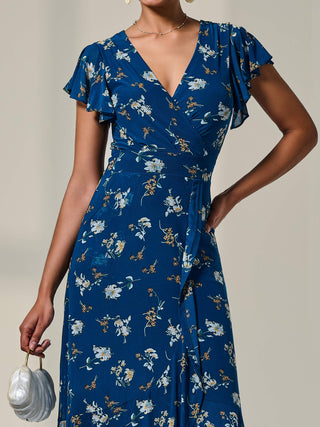 Floral Ruffle Hem Maxi Dress Teal Floral