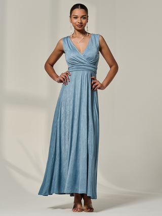 Wrapped Bodice Jersey Maxi Dress, Steel Blue