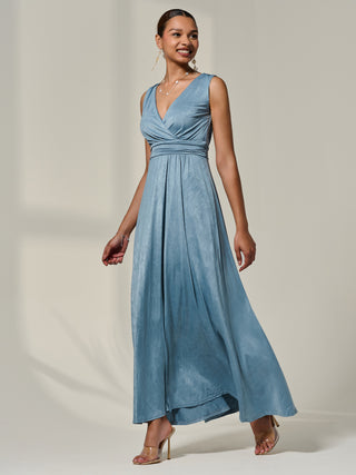 Wrapped Bodice Jersey Maxi Dress, Steel Blue