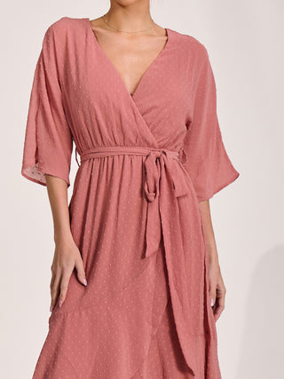 Wrap Tie Front Midi Dress, Dusty Pink