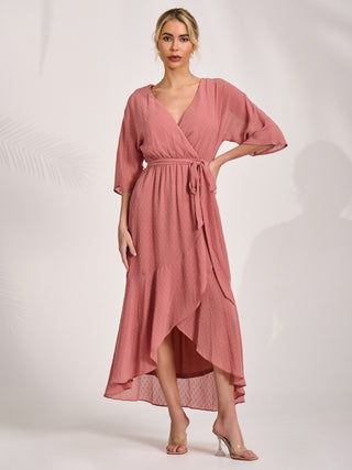 Wrap Tie Front Midi Dress, Dusty Pink