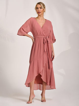 Wrap Tie Front Midi Dress, Dusty Pink