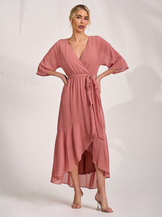 Wrap Tie Front Midi Dress, Dusty Pink
