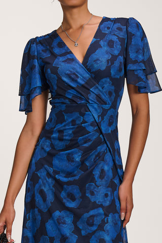 Angel Sleeve Mesh Maxi Dress, Blue Abstract