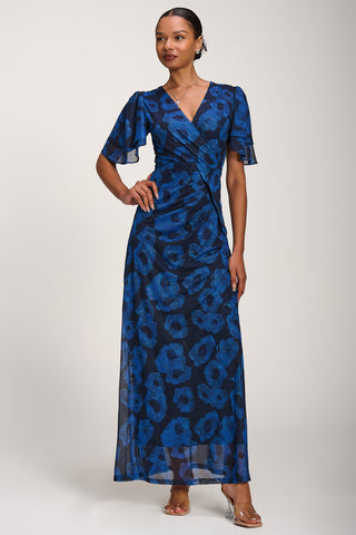 Angel Sleeve Mesh Maxi Dress, Blue Abstract