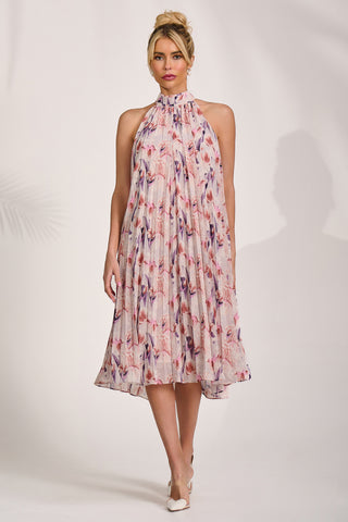 Halter Neck Midi Dress, Purple Multi