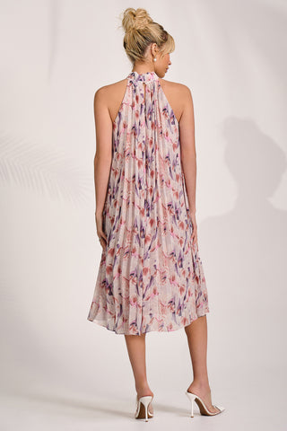 Halter Neck Midi Dress, Purple Multi