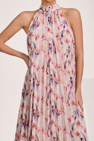 Halter Neck Midi Dress, Purple Multi