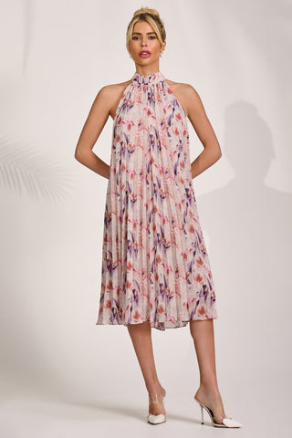 Halter Neck Midi Dress, Purple Multi